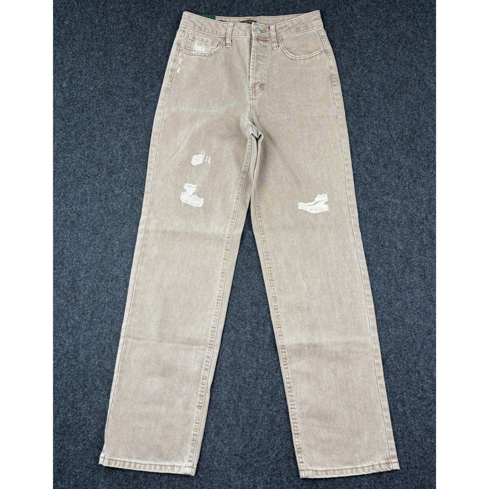 Wild Fable Tan Khaki Distressed High Rise Straight Leg EasyRigid Jeans 4/32 Dist
